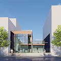 Modern Building Facade With White Exterior Glass Elements And Green Trees
