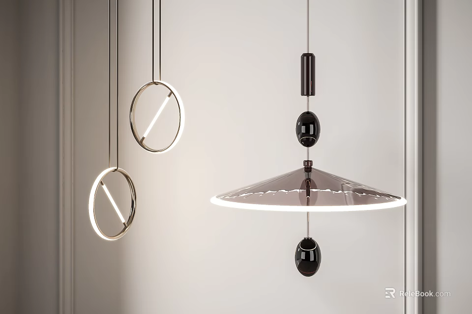 Modern Circular Pendant Lights With Sleek Metal Design And Warm Glow For Interior Spaces 3d model 