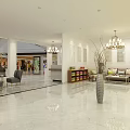 Shopping Mall Store Interior With Marble Floor Lounge Sofa Counter And Chandelier