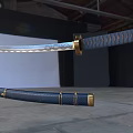 Traditional Japanese Sword Weapon With Blue Handle Gold Accents And Sharp Blade