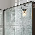 Modern Textured Glass Room Divider With Metal Frame And Decorative Lights