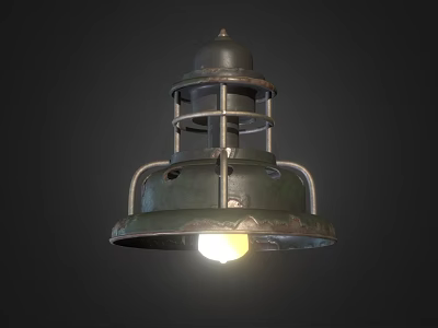 Vintage Industrial Metal Chandelier With Distressed Green Frame And Illuminated Bulb 3d model