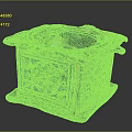 Vintage Square Stone Furniture Piece Featuring Intricate Carved Patterns And Distressed Finish