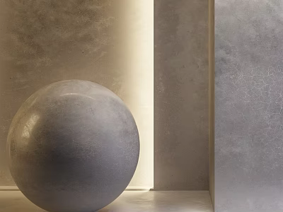 Modern Concrete Sphere Component With Grey Wall And Warm Lighting Accent 3d model