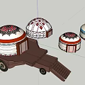 Traditional Mongolian Yurts With Ornate Patterns And Mobile Wooden Cart Design