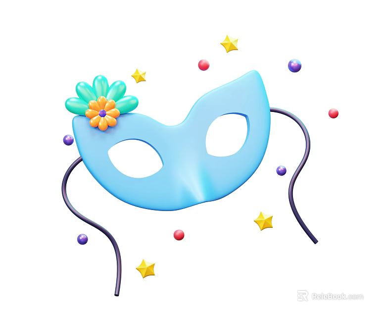 Blue Mask With Flower Stars Colorful Dots And Black Straps For Daily Use 3d model 