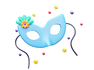 Blue Mask With Flower Stars Colorful Dots And Black Straps For Daily Use 3d model