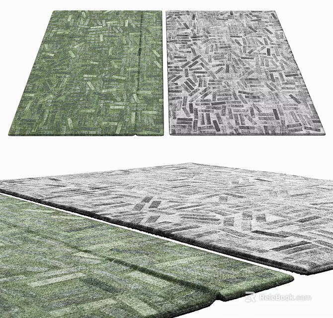 Contemporary Square Rugs With Green And Gray Geometric Textured Patterns For Home Decor 3d model 