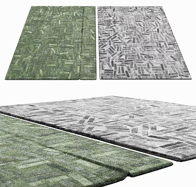 Contemporary Square Rugs With Green And Gray Geometric Textured Patterns For Home Decor 3d model