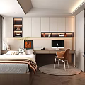 Modern Tatami Bedroom Interior Design with Tatami Bed Desk Chair and Lighting Cabinets