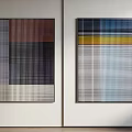 Two Abstract Geometric Paintings With Colorful Grid Patterns On White Wall 3d model