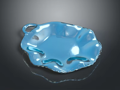 Blue Decorative Glass Ornaments Set with Wave Edge Tray Design and Shiny Surface 3d model