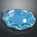 Blue Decorative Glass Ornaments Set with Wave Edge Tray Design and Shiny Surface