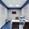 Modern Police Monitoring Room With Computer Desk Office Chair Lockers And Wall Decorations