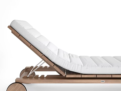 Modern Reclining Lounge Chair With Wooden Frame And White Cushion On Wheels 3d model
