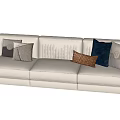 Modern Beige Three Seater Sofa With Various Colored Textured Decorative Cushions 3d model