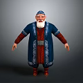 Elderly Man in Blue Robe Red Inner White Beard Blue Hat Ornate Belt Red Shoes