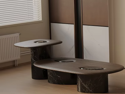 Modern Sofa Coffee Table Set With Marble Top Round Cutouts In Contemporary Living Room 3d model