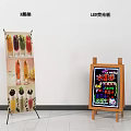 Art Installation Featuring X Banner Stand With Colorful Drink Images And LED Fluorescent Board With Illuminated
