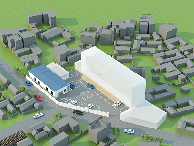 Modern structure shed parking lot 3d model