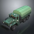 Military Tank Transport Truck Featuring Green Canvas Cover And Multi Wheels