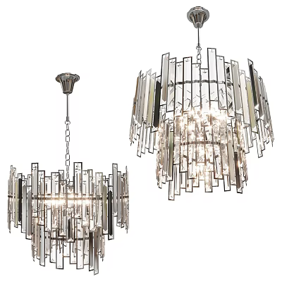 Modern Geometric Chandelier With Metal Frame And Transparent Glass Panels Design 3d model