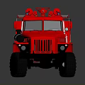 Red Fire Truck With White Stripes Ladder Large Wheels And 3D Render