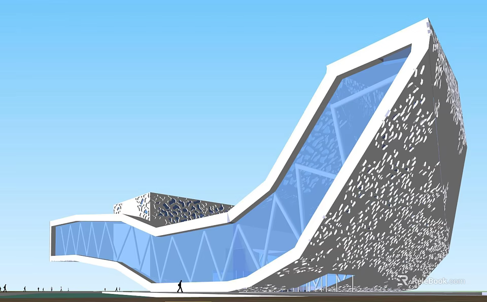 Modern Curved Architecture With Glass Facade Geometric Structure And Blue Sky 3d model 