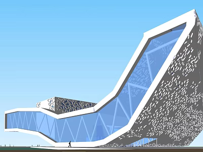 Modern Curved Architecture With Glass Facade Geometric Structure And Blue Sky 3d model