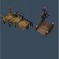 Wooden Bridge Structure Featuring Planks Railings Ropes And Support Posts