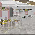 Modern Milk Tea Shop Interior With Yellow Pink Circular Lights Tables Chairs And Counter