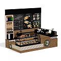Wooden Functional Table with Chalkboard Menu Displayed Food Items and Coffee Machine for Café