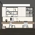 Modern Study Room Interior Design With Open Bookshelves Light Desk White Chairs And Blinds