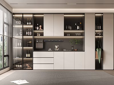 Modern Interior Wine Cabinet Design With Glass Doors Wine Bottles And Lighting 3d model