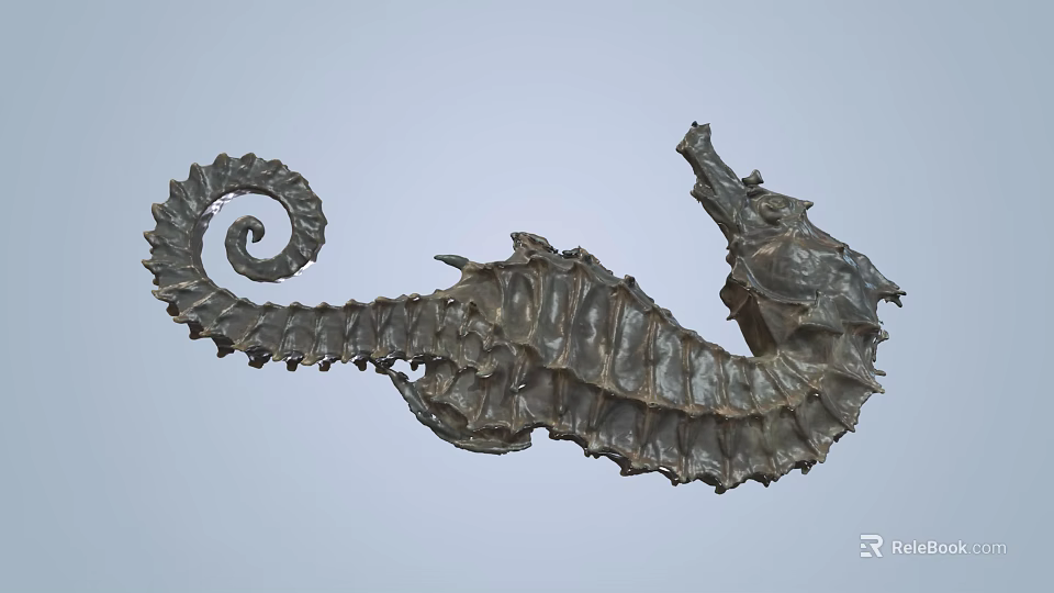 Unique Detailed Seahorse Sculpture With Spiral Tail And Textured Body Design 3d model 