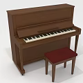 Wooden Brown Piano and Art Supplies in Creative Studio with Red Cushioned Stool