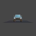 Blue Compact Pickup Truck 3D Model With Headlights Silver Roof And Black Wheels