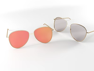Fashion Aviator Sunglasses With Gold Frame And Pink Gray Colored Lenses 3d model