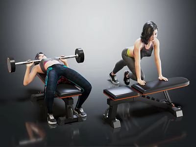 Two Women Doing Fitness Workout With Gym Equipment 3d model