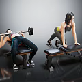Two Women Doing Fitness Workout With Gym Equipment
