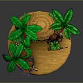 Commercial Tropical Themed Decorative Equipment With Thatched Hut Palm Trees And Boat