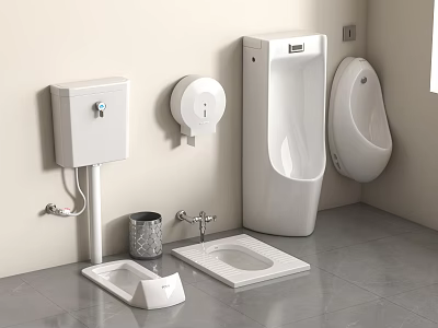 Sleek Modern White Wall Mounted Urinal In Bathroom With Ceramic Finish And Fixtures 3d model