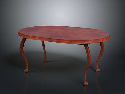 Elegant Oval Shaped Wooden Dining Table With Curved Legs And Ball Feet 3d model