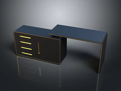 Modern Black Storage Cabinet With Gold Trim Drawers And Reflective Surface 3d model