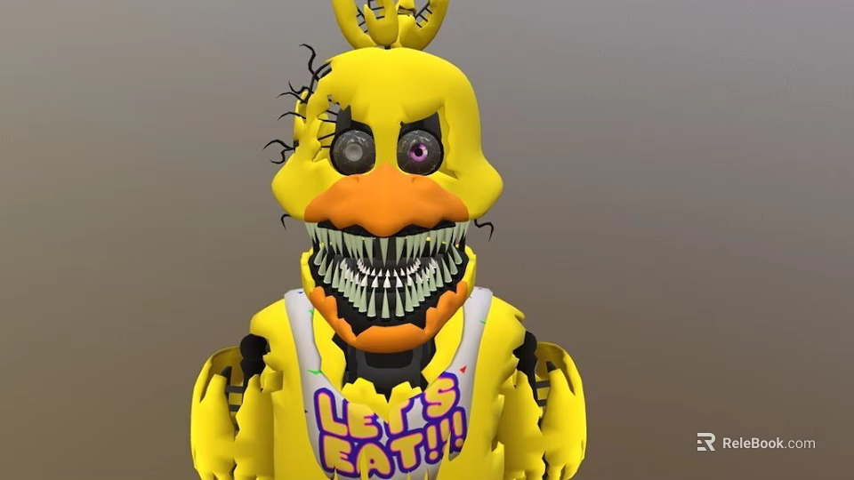 Yellow Duck Like Horror Game Character With Sharp Teeth Purple Eye And Lets Eat Vest 3d model 