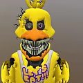 Yellow Duck Like Horror Game Character With Sharp Teeth Purple Eye And Lets Eat Vest
