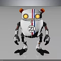 Mechanical Robot Character With White Body Red Blue Stripes Orange Eyes And Number 21