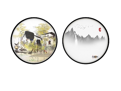 New Chinese Round Frame Painting Wall Decoration 3d model