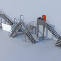 Various Staircase Designs With Metal Handrails Different Steps And Platform Structures 3d model