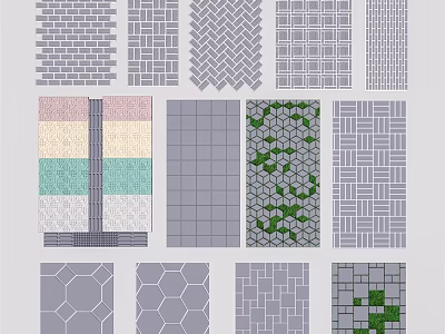 Varied Garden Decor Paving With Geometric Patterns Brick Stone And Moss 3d model